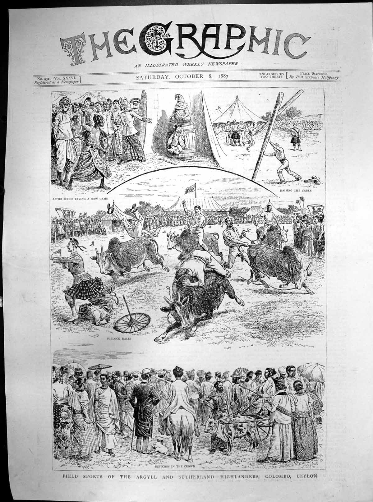 Old Antique Print Field Sports Argyll Sutherland Highlanders Colombo 1887 19th