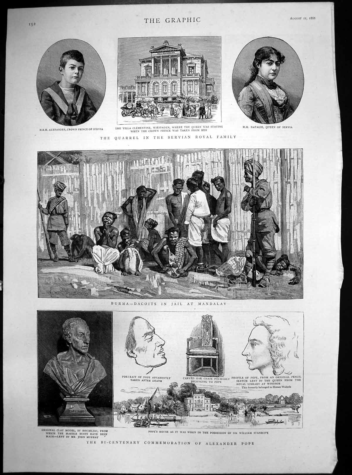 Antique Old Print Burma Dacoits In Jail Mandalay Alexander Pope Commemor 1888