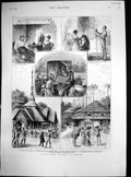Original Old Antique Print India Sketches Rangoon Palanquin Glass Pagoda 1875