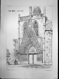 Original Old Antique Print Erfurt Cathedral Germany West Side Porch C 1880 19th