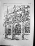Original Old Antique Print Strasbourg Cathedral Part North Side Nave C 1880