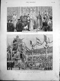 Antique Old Print Royal Wedding Austria Princess Stephanie Entry Vienna 1881