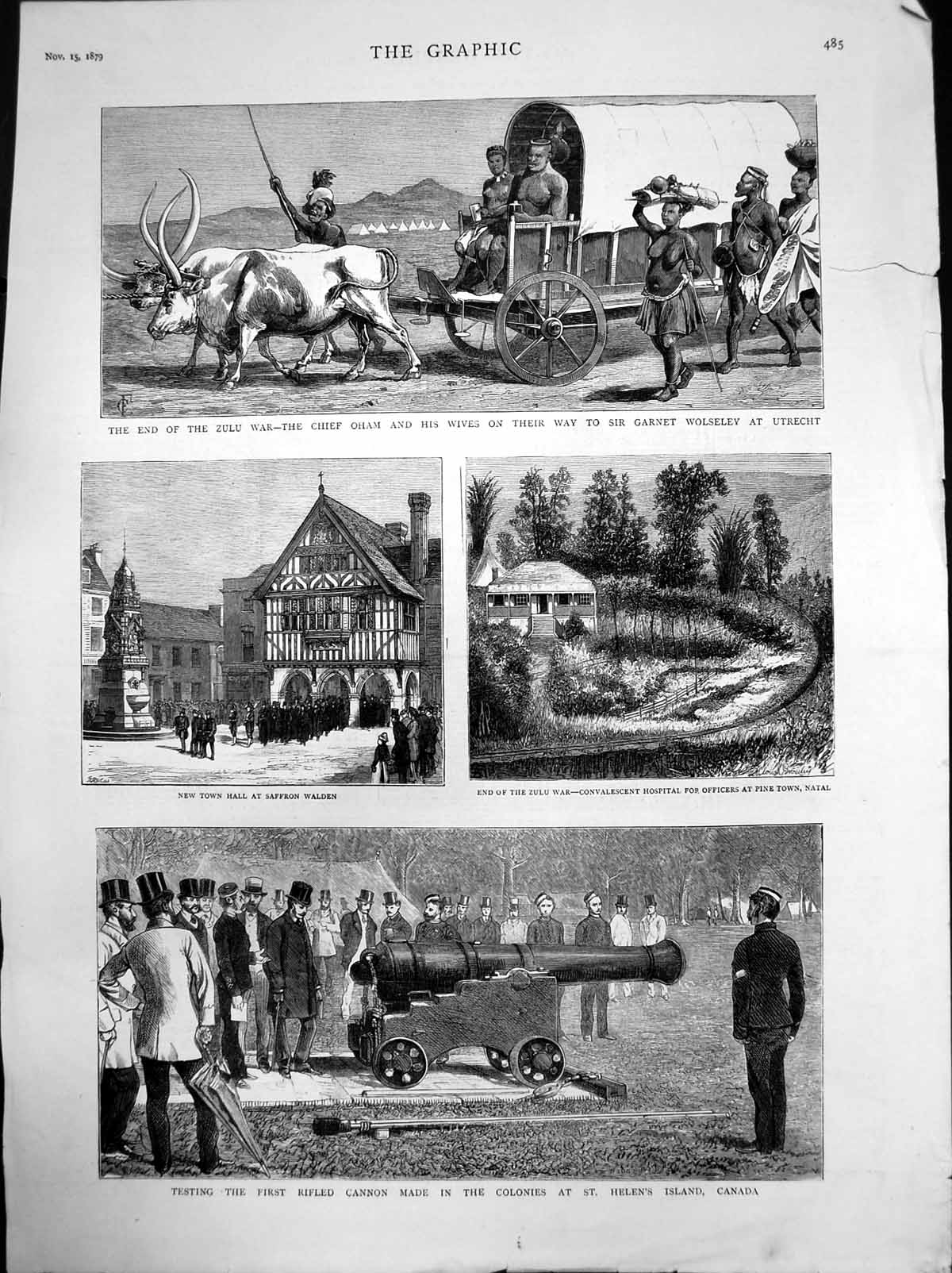 Old Antique Print Ens Zulu War Rifled Cannon St Helens Island Canada 1879 19th