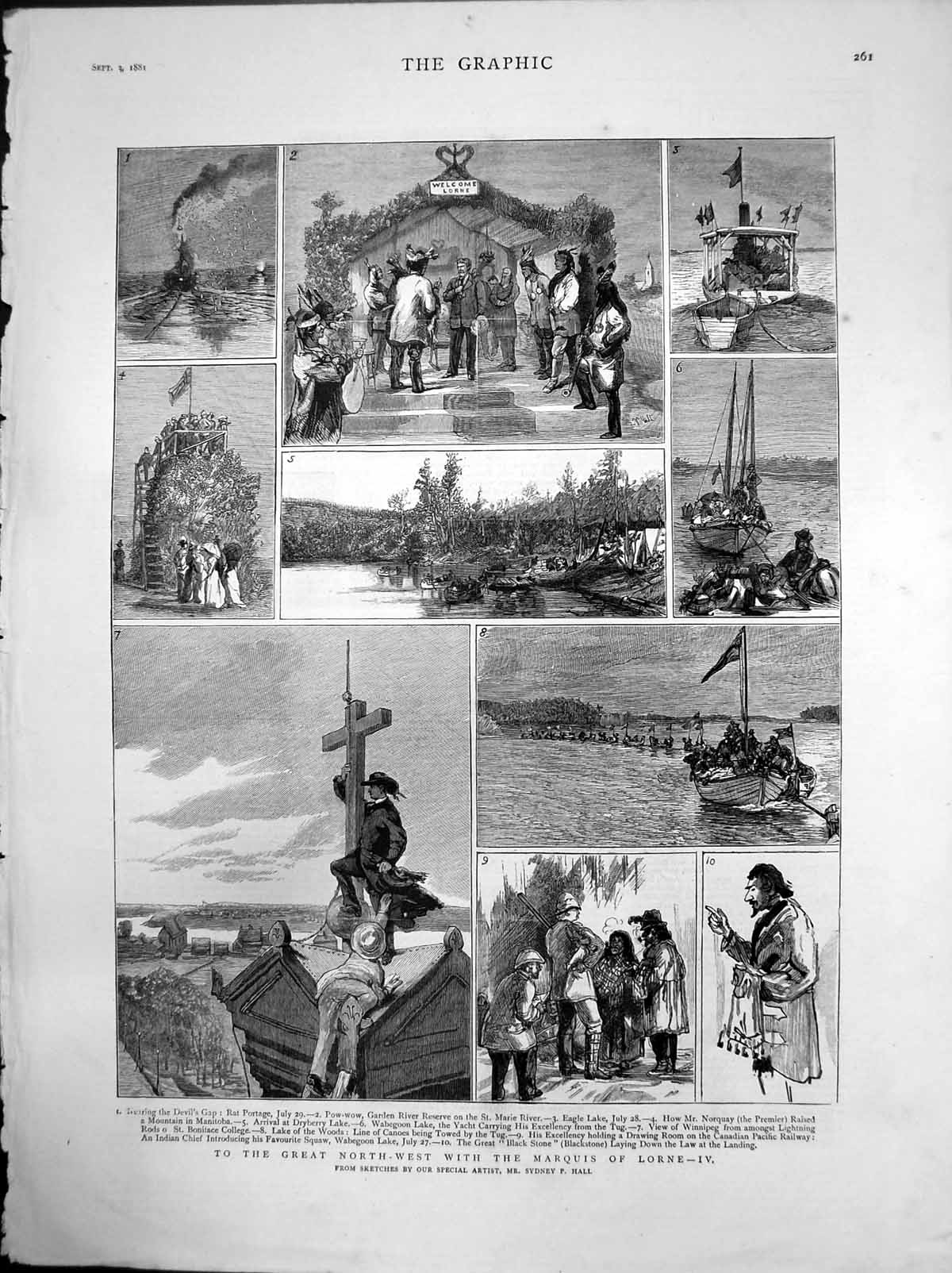 Old Print Marquis Lorne Canadian Pacific Railway Winnipeg Eagle Lake 1881 19th