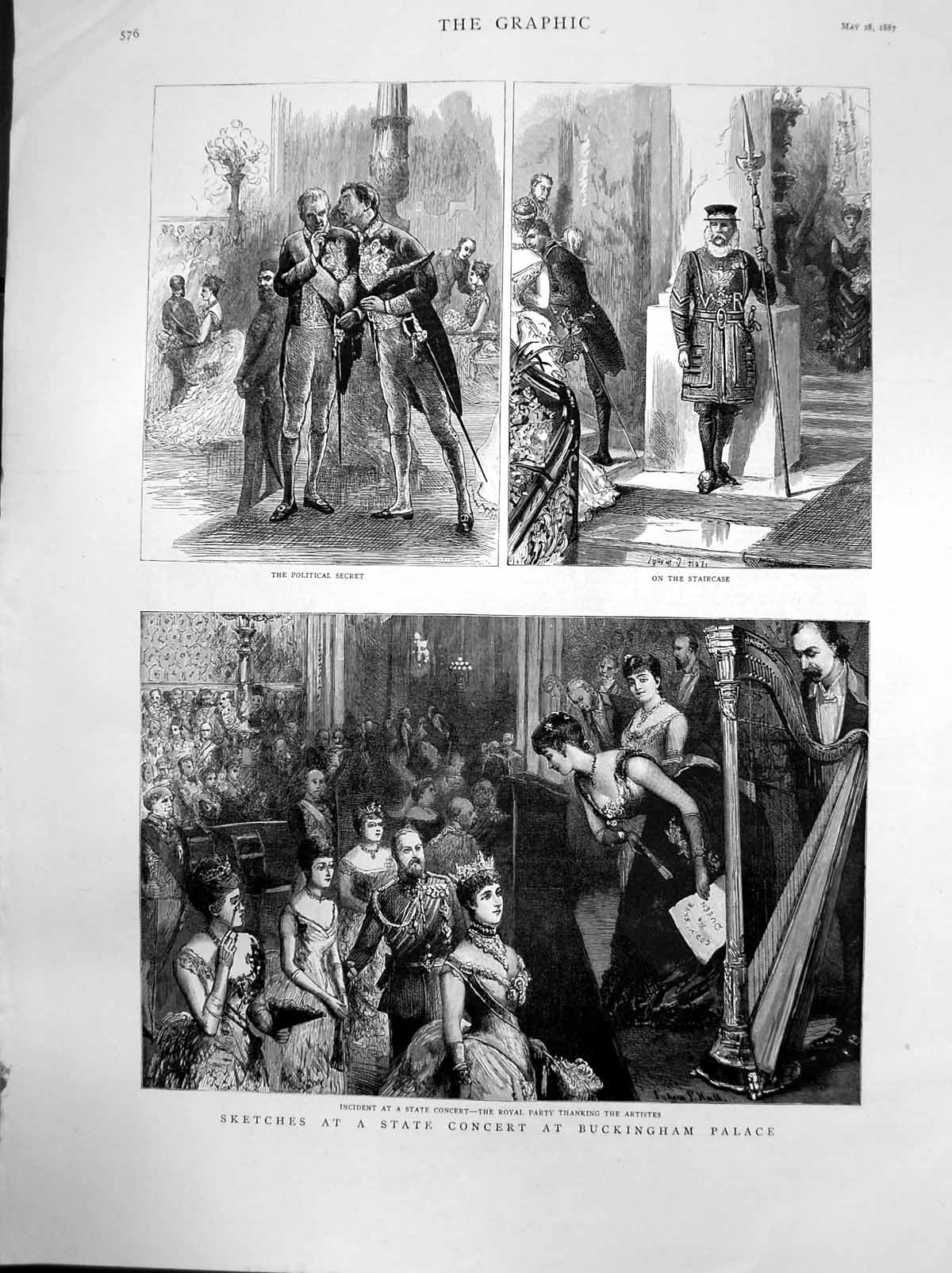 Old Antique Print State Concert Buckingham Palace Thanking Artistes 1887 19th