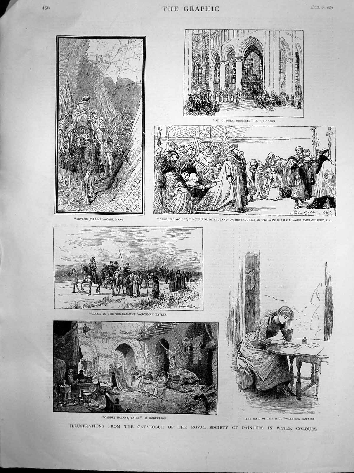 Old Antique Print Illusrations Royal Society Painters Water Colours 1887 19th