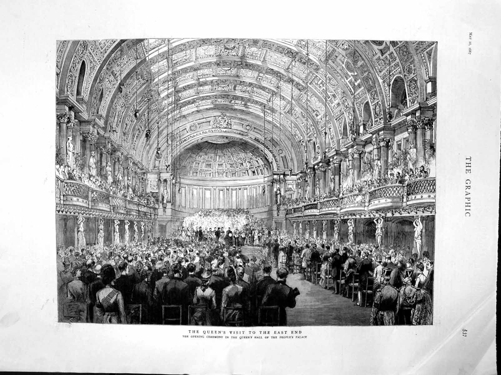 Old Antique Print Queen Opening Ceremony Queens Hall Peoples Palace 1887 19th