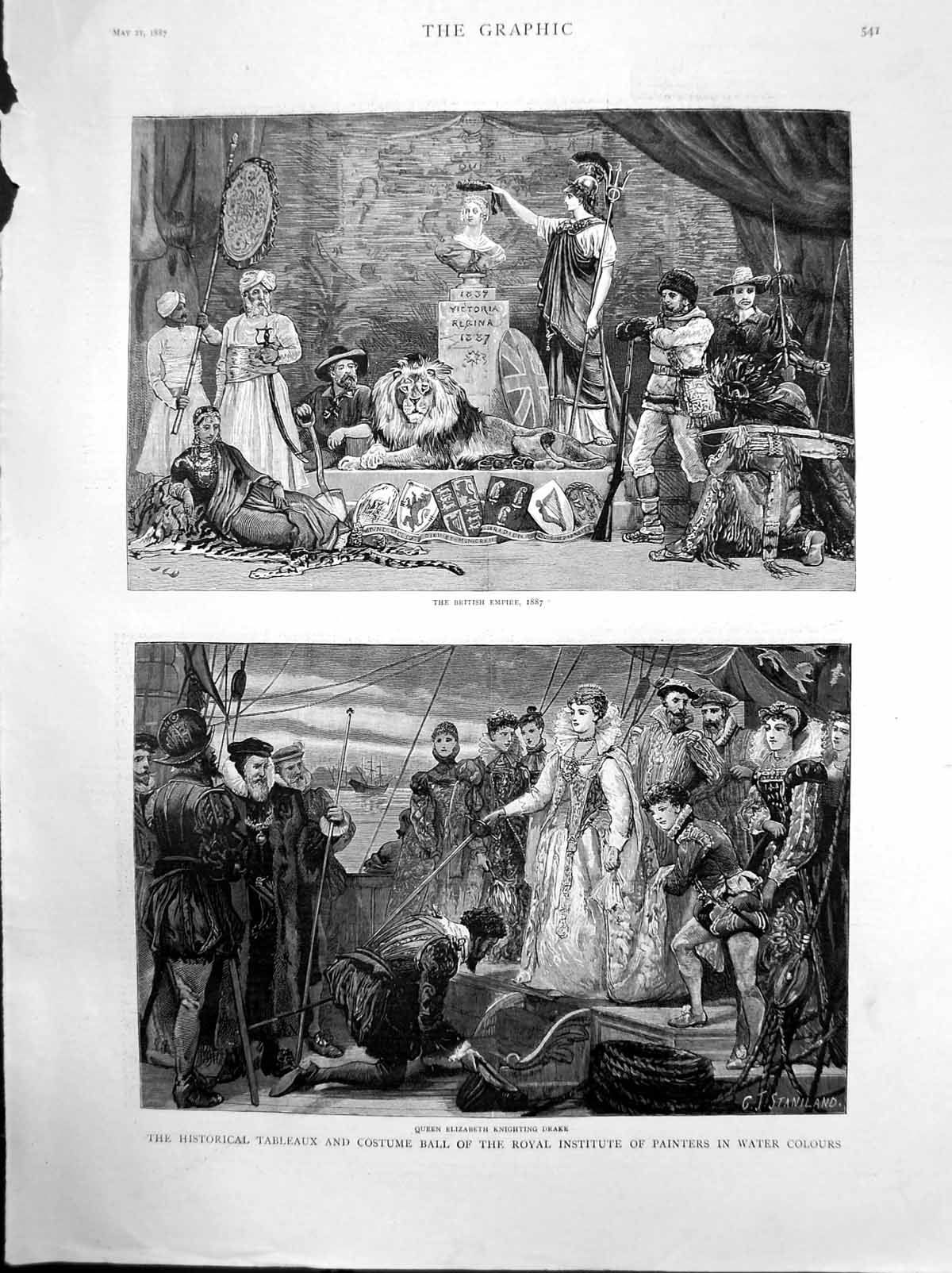 Antique Old Print Costume Ball Royal Institute Painters Water Colours 1887 19th