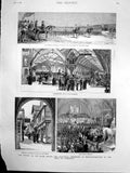 Old Antique Print Opening Mining Exhibition Newcastle Duke Cambridge 1887 19th
