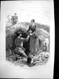 Old Antique Print Grouse Shooting On Moors Cup Cheers Not Inebriates 1891 19th