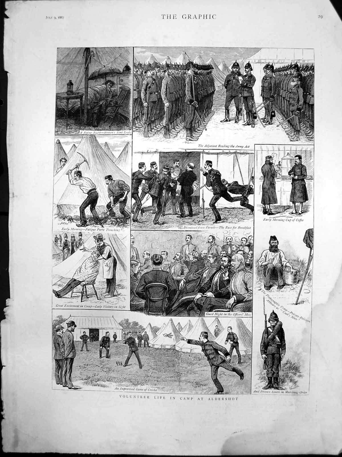 Antique Print Volunteer Life Camp Aldershot Adjutant Reading Army Act 1887 19th