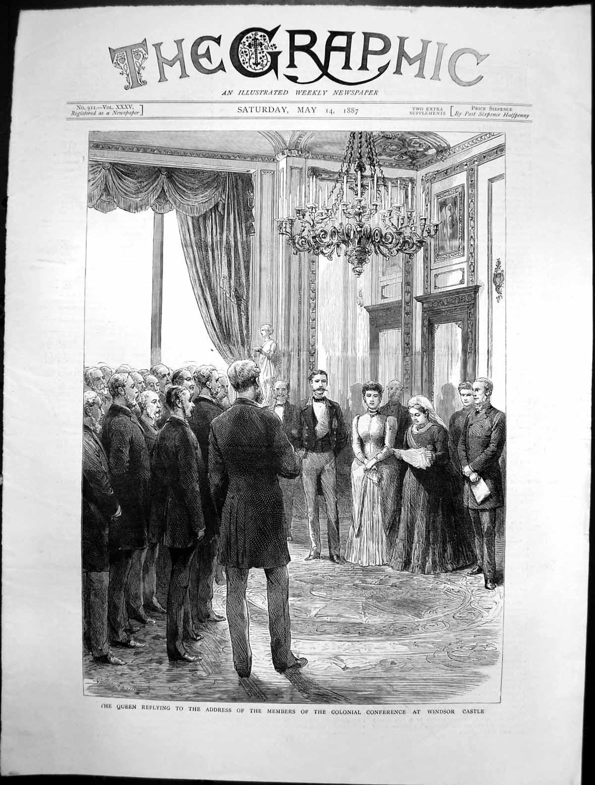 Antique Print Queenreplying Address Colonial Conference Windsor Castle1887 19th