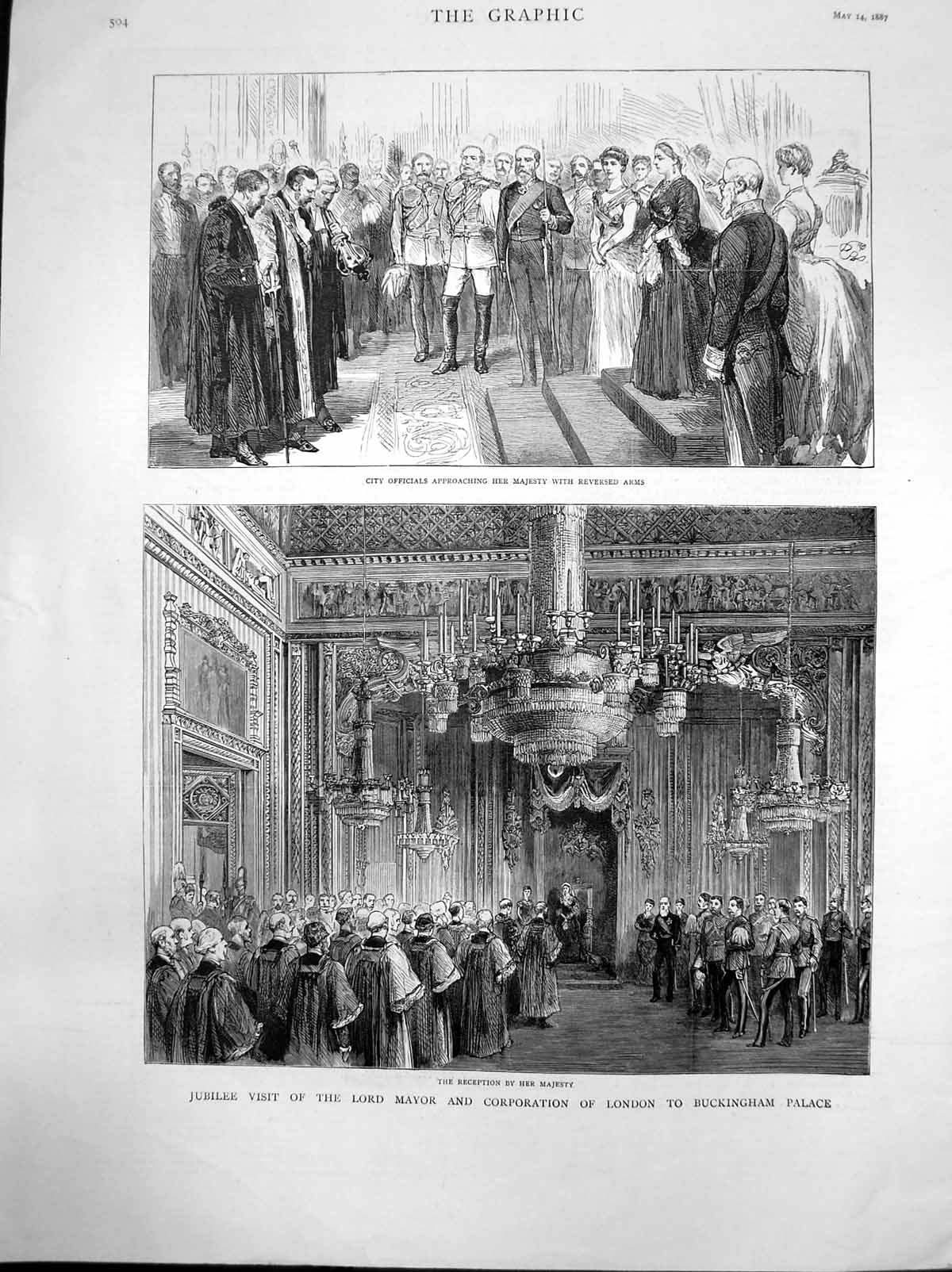 Antique Old Print Jubilee Visit Lord Mayor Corporation London Buckingham 1887