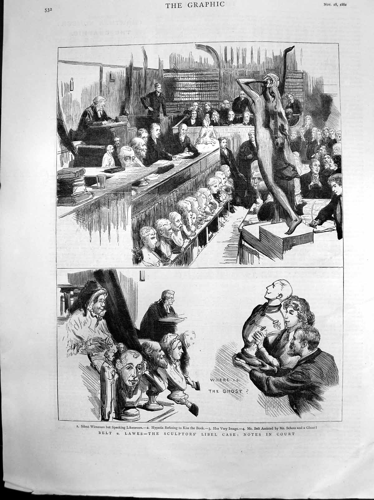 Original Old Antique Print Belt V Lawes Sculptors Libel Case Notes Court 1882