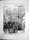 Antique Print Queen Visit Birmingham Foundation Stone Victoria Courts 1887 19th