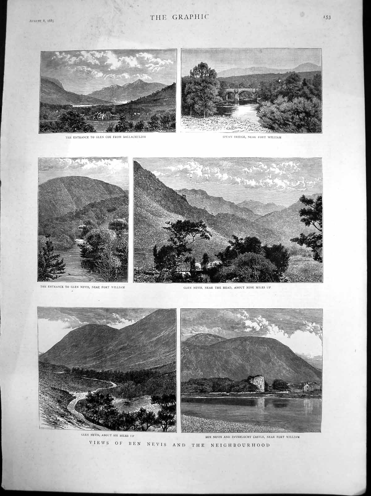 Old Print Views Ben Nevis Glencoe Ballachulish Spean Bridge Glennevis1885 19th