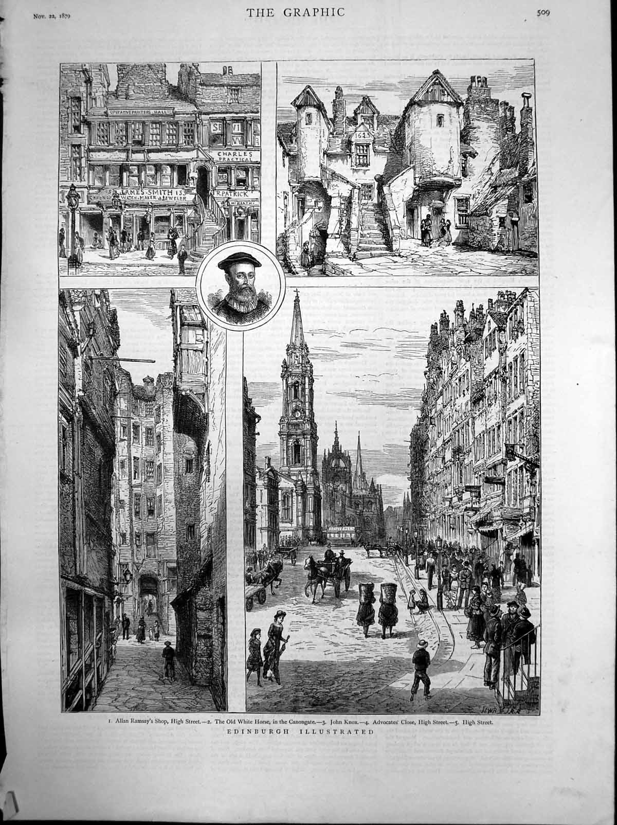 Antique Print Edinburgh Allan Ramsays Shop High Street Advocates Close1879 19th