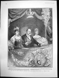 Antique Old Print King Queen Ireland Theatre Royal Dublin Command Night 1904