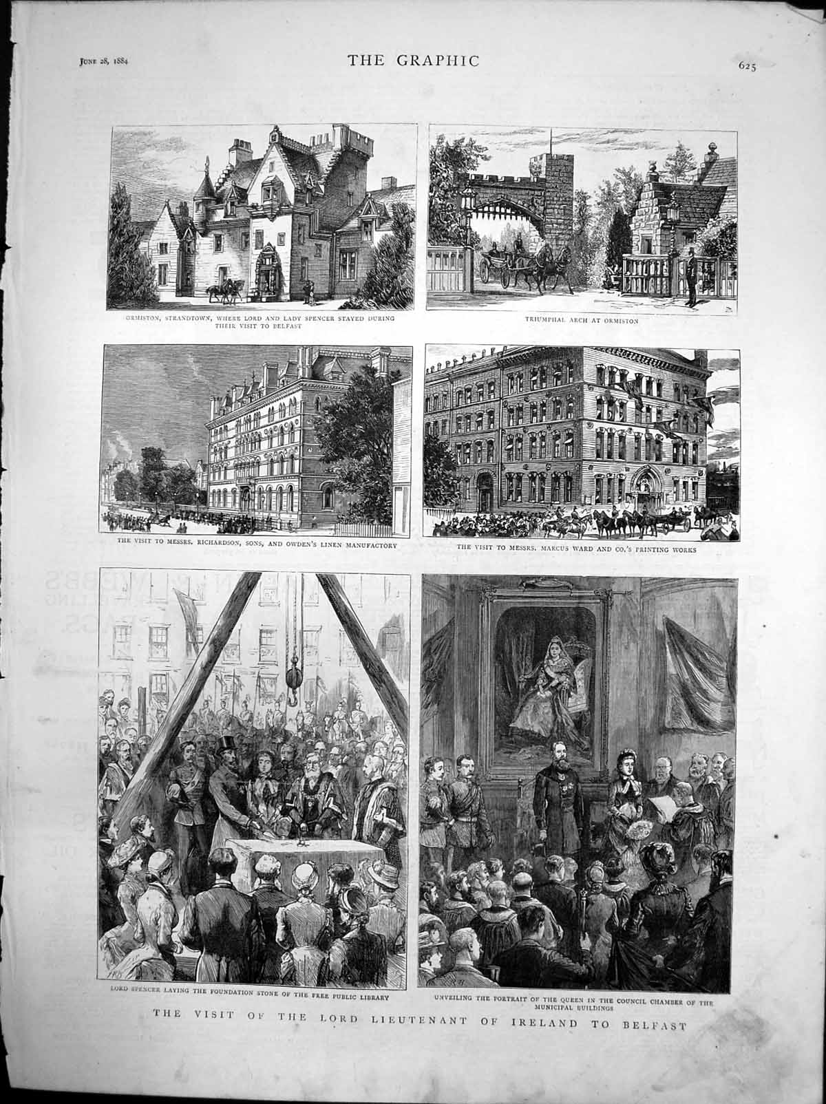 Old Print Visit Lord Lieutenant Ireland Belfast Lord Spencer Ormiston1884 19th