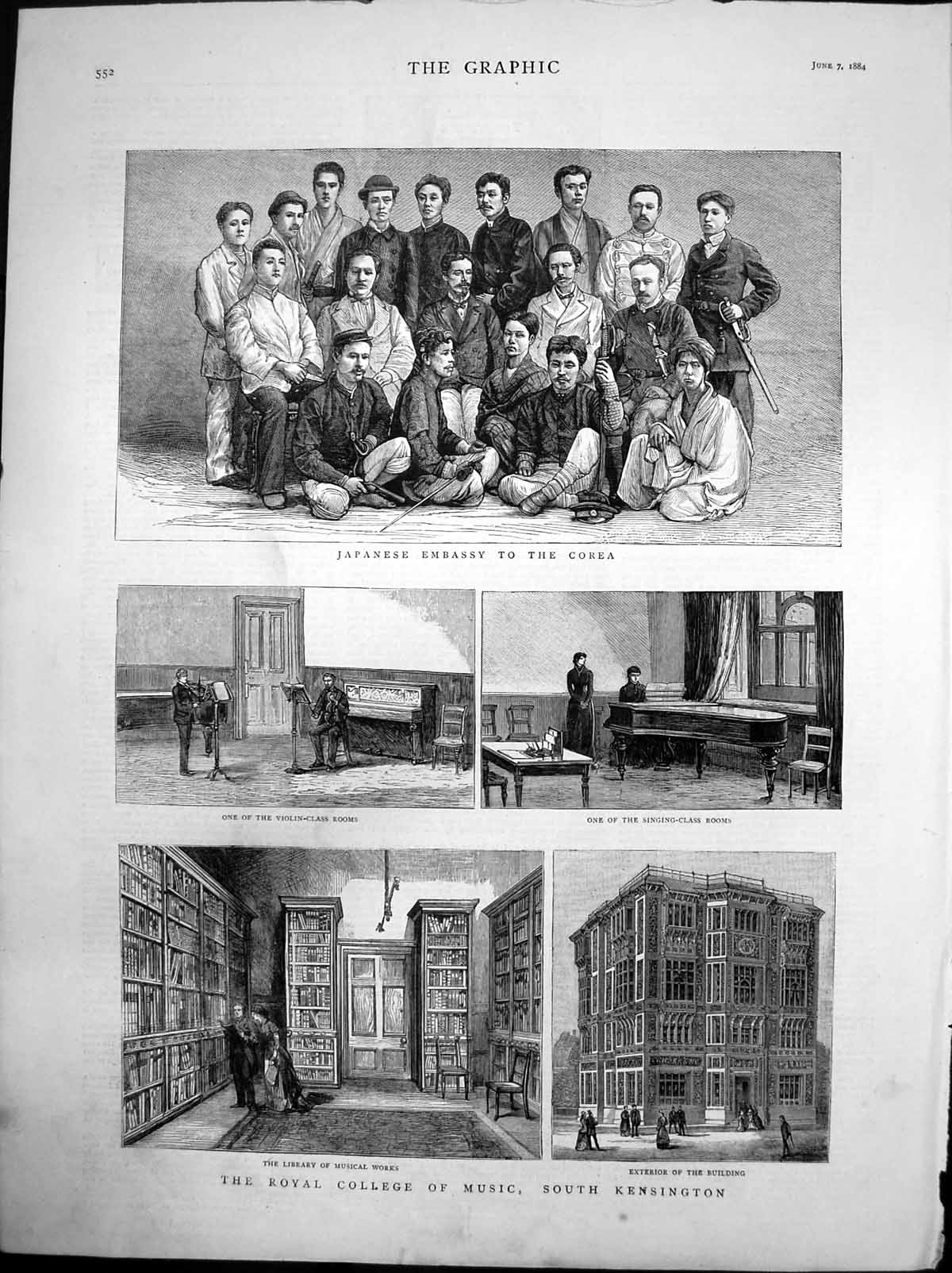 Antique Print Japanese Embassy Corea Royal College Music S Kensington 1884 19th