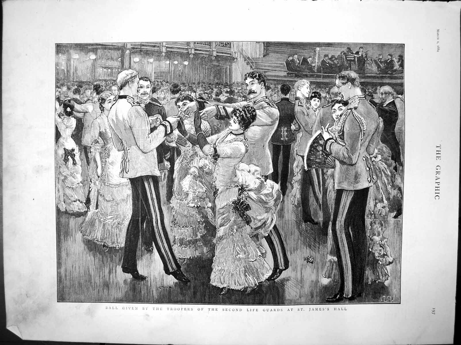 Antique Old Print Ball Given Troopers Second Life Guards St Jamess Hall 1884