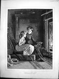 Old Print Faces In Fire Woman Child Sitting Fireside Looking Flames C1884 19th