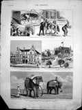 Antique Old Print British Opthalmic Hospital Jerusalem Sangers Circus 1884 19th