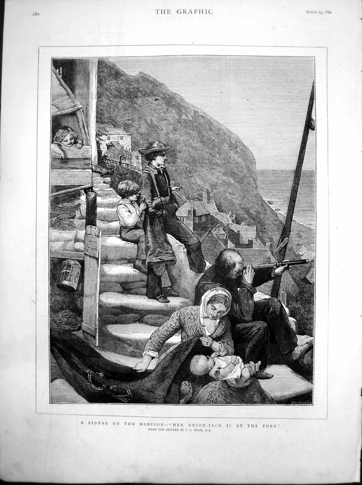 Antique Print Signal On Horizon Union Jack Fore Family Steps Telescope 1880