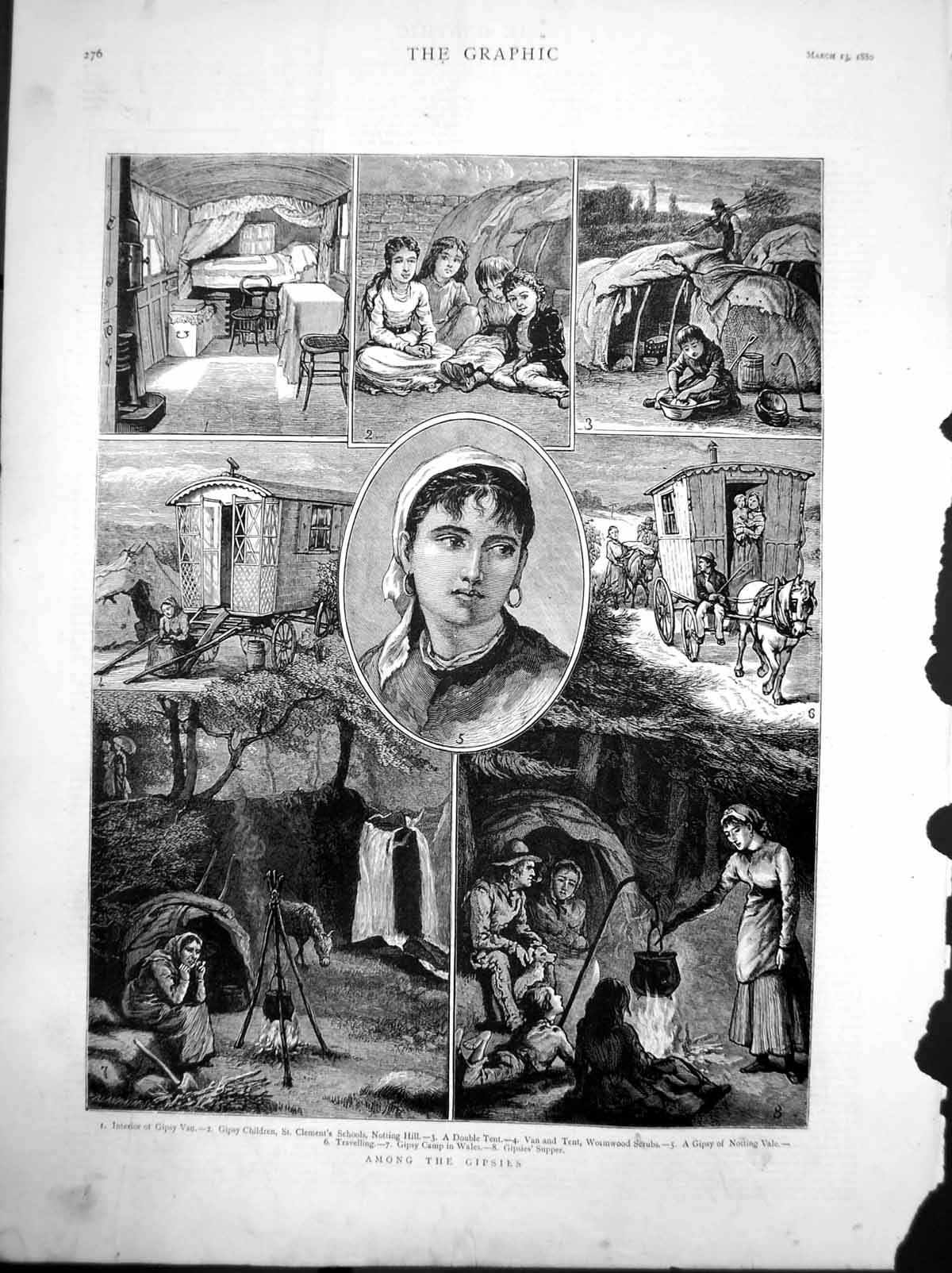 Antique Old Print Among Gipsies Van Tent Wormwood Scrubs Notting Vale 1880 19th
