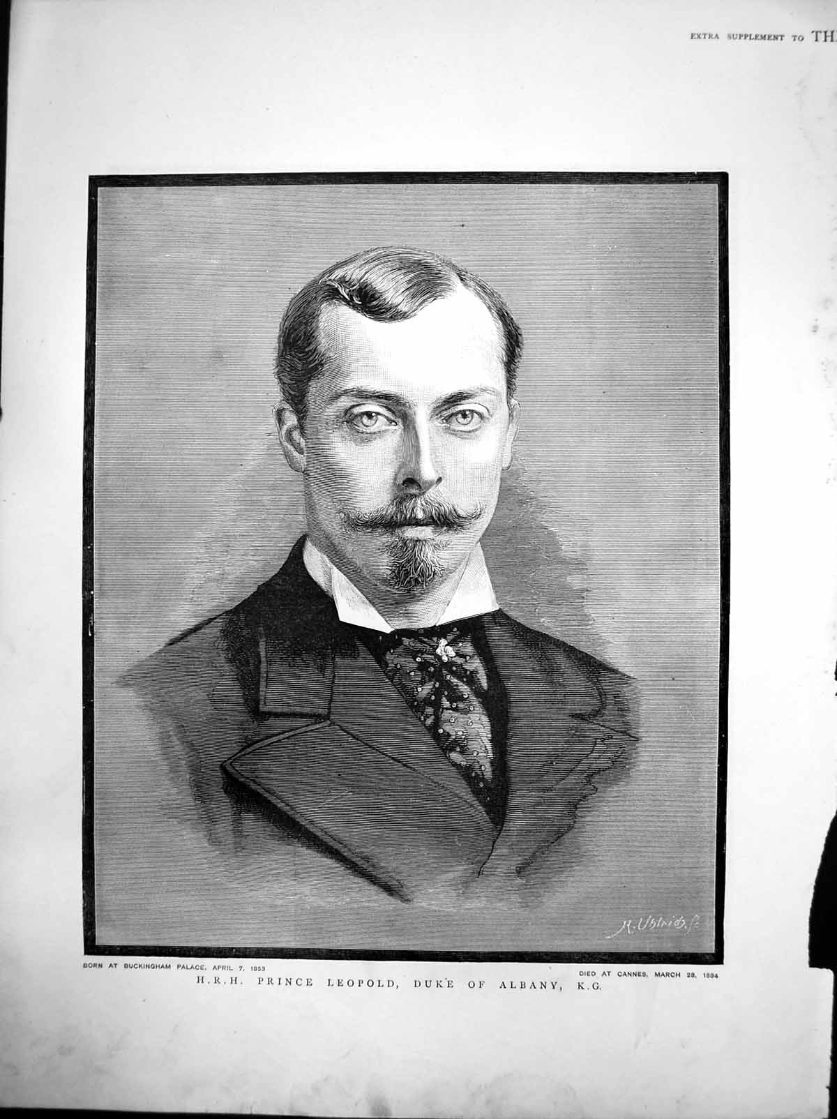 Antique Print Hrh Prince LeopDuke Albany Kg Born 1853 Died Cannes 1884 1884