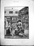 Old Print Inn Yard Last Century Waiting For Waggon Woman Baby Child 1884 19th