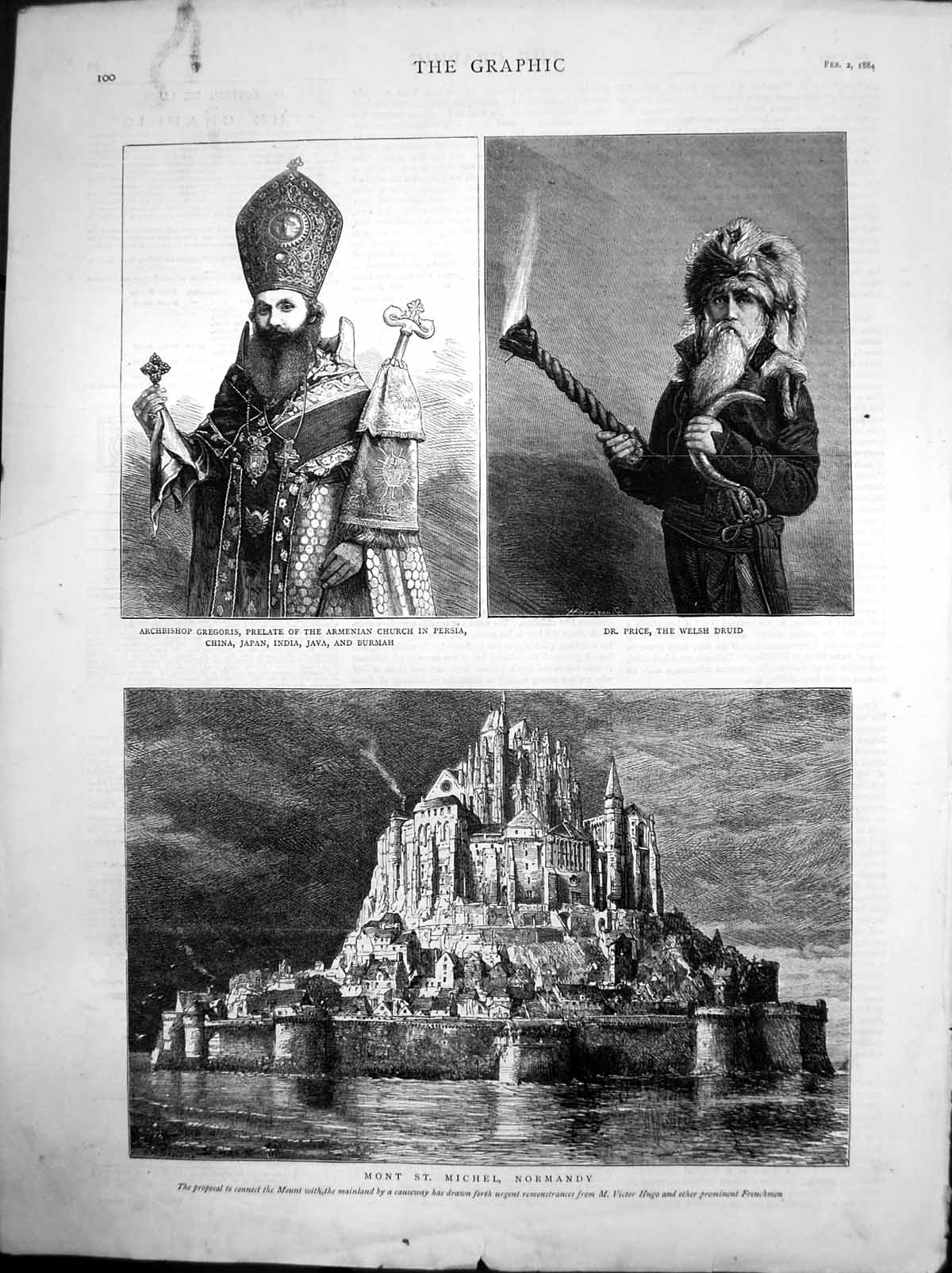 Old Print Mont St Michel Normandy Archbishop Gregoris Dr Price 1884 Ref.2 19th