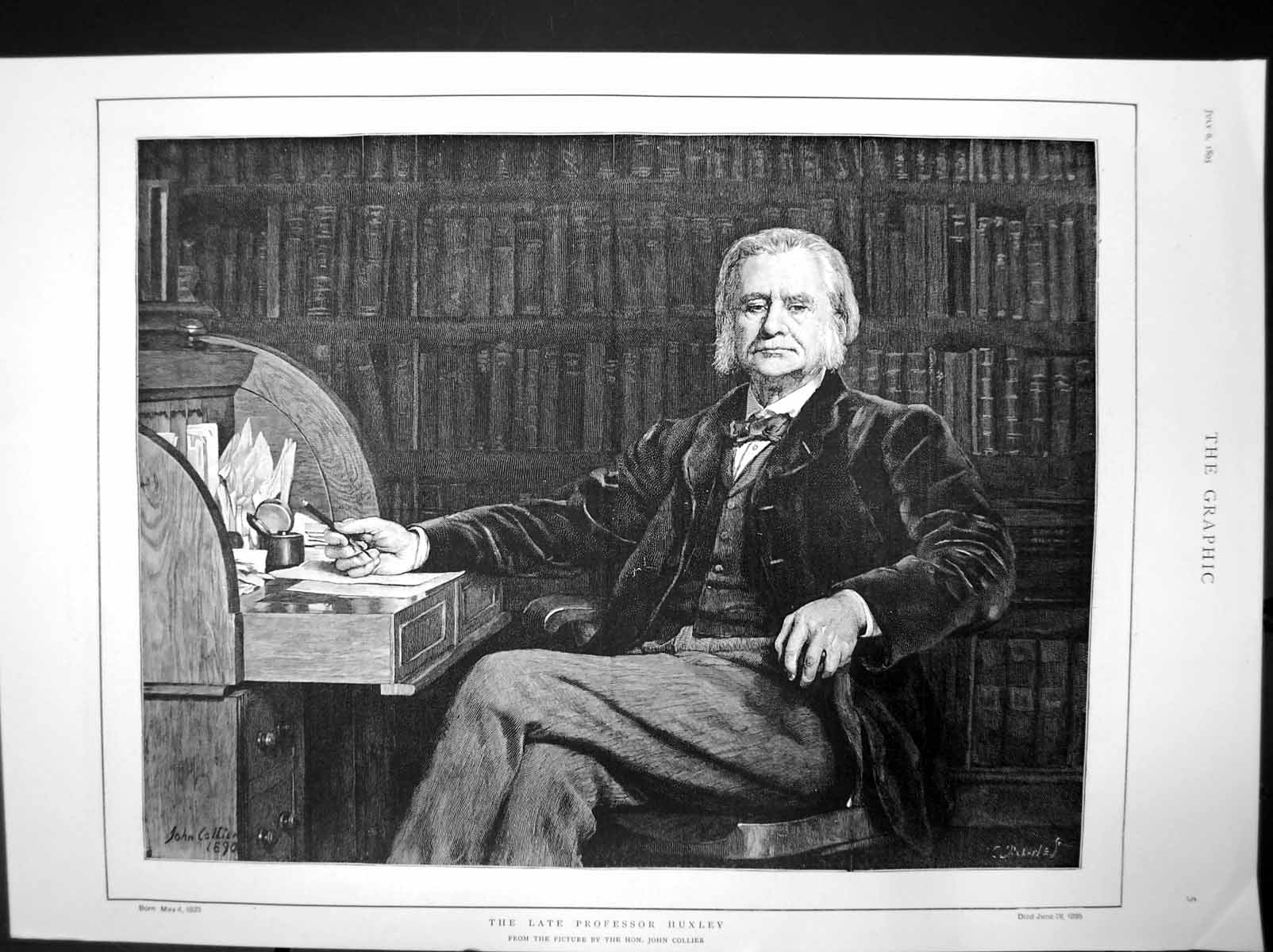 Antique Old Print Late Professor Huxley John Collier Born 1825 Died 1895 1895