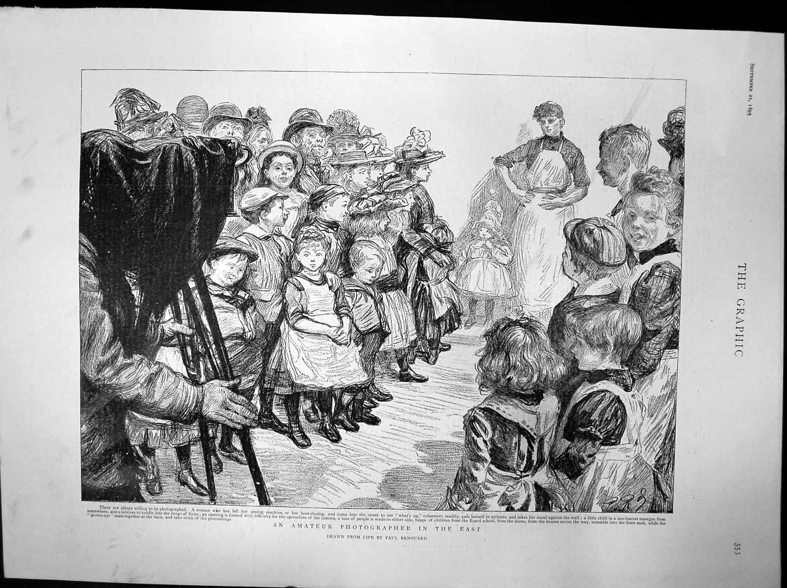 Antique Old Print Amateur Photographer East Paul Renouard Crowds Gather1895