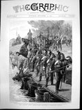 Antique Old Print German Army Manoeuvres Crossing Pontoon Bridge Horses 1895
