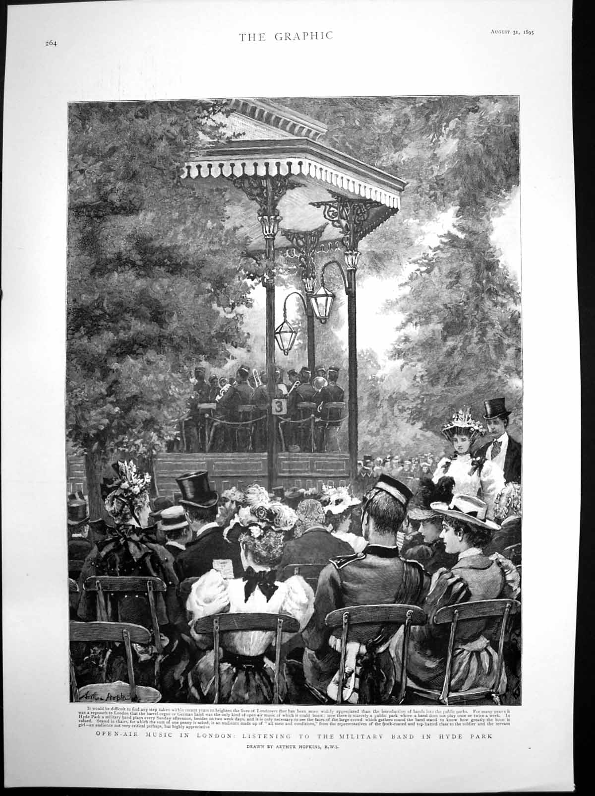 Antique Print Open-Air Music London Listening Military Band Hyde Park 1895 19th