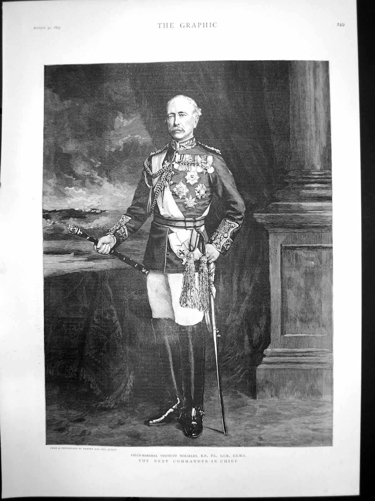 Antique Print Next Commander-In-Chief Field Marshal Viscount Wolseley 1895 19th