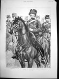 Original Old Antique Print Troopers 4Th Hussars Out Field Day Aldershot 1895