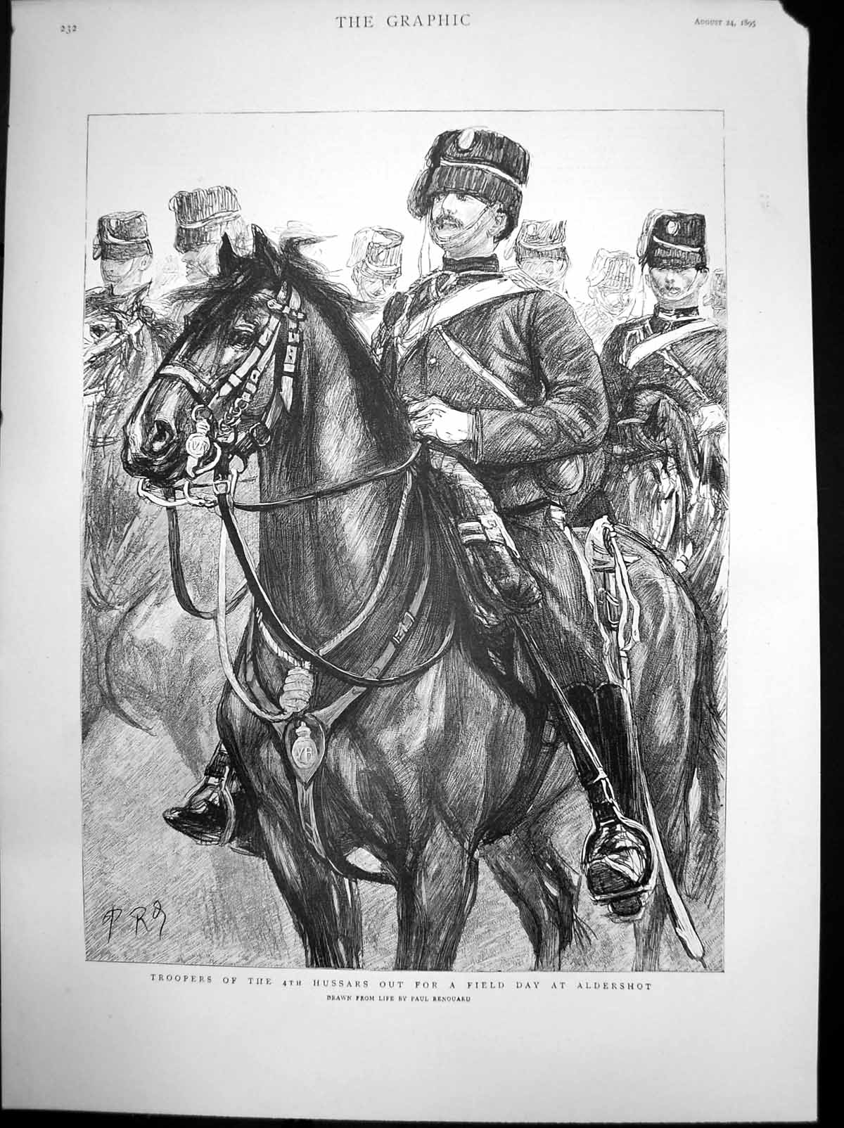 Original Old Antique Print Troopers 4Th Hussars Out Field Day Aldershot 1895