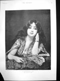 Original Old Antique Print Montenegrin Girl N Sichel Long Dark Curly Hair 1895