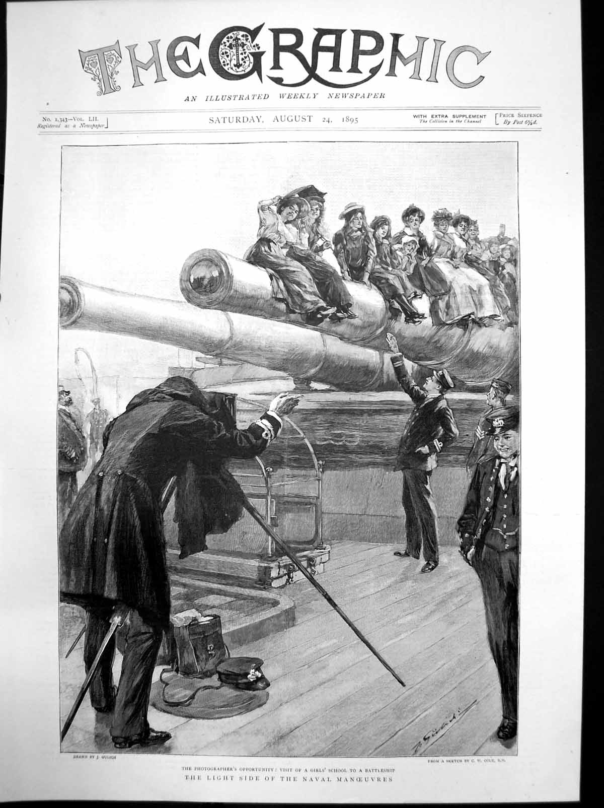 Old Print Light Side Naval Manoeuvres Visit Girls School Battleship 1895 19th