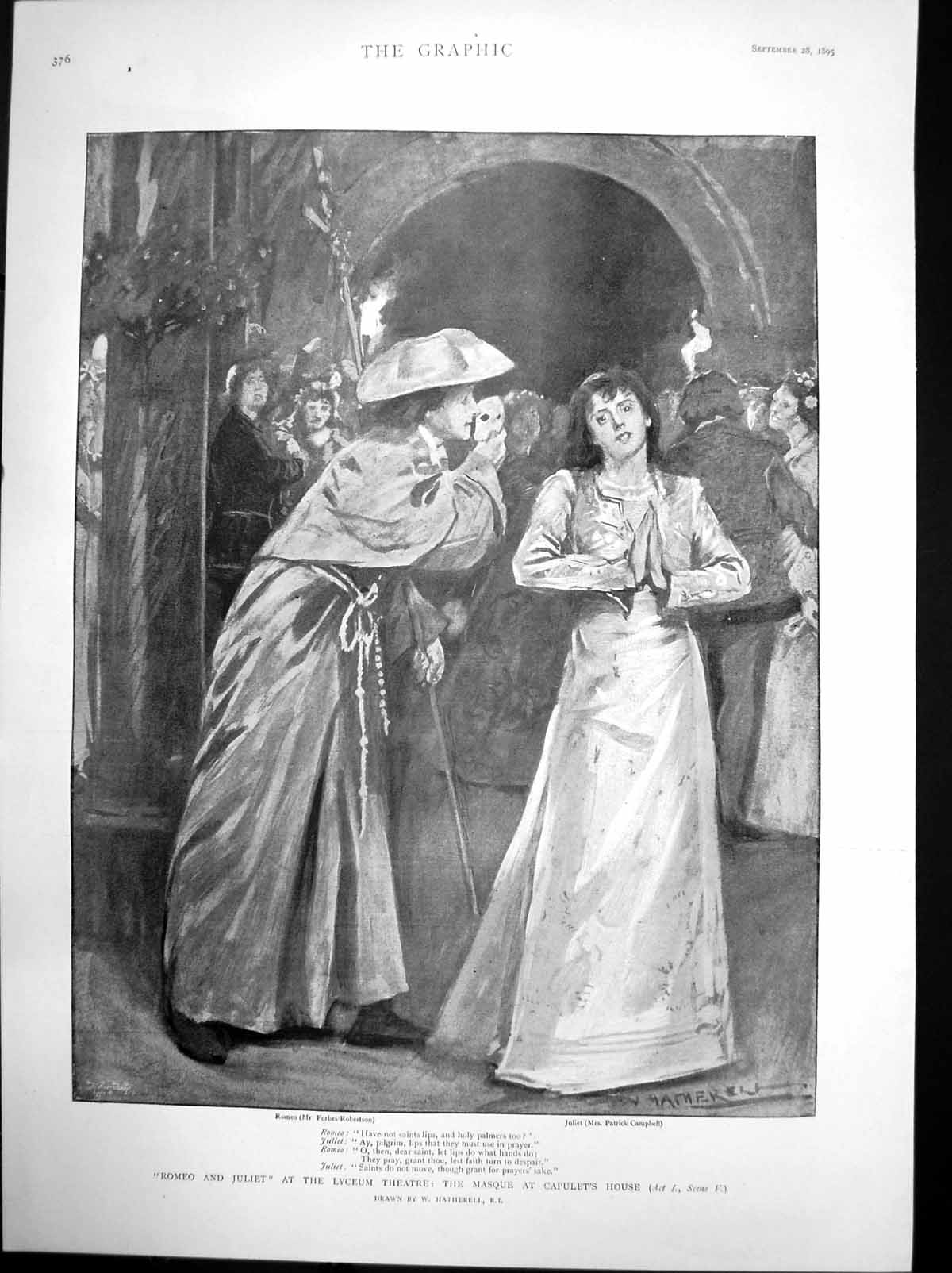 Old Antique Print Romeo Juliet Lyceum Theatre Masque Capulets House 1895 19th