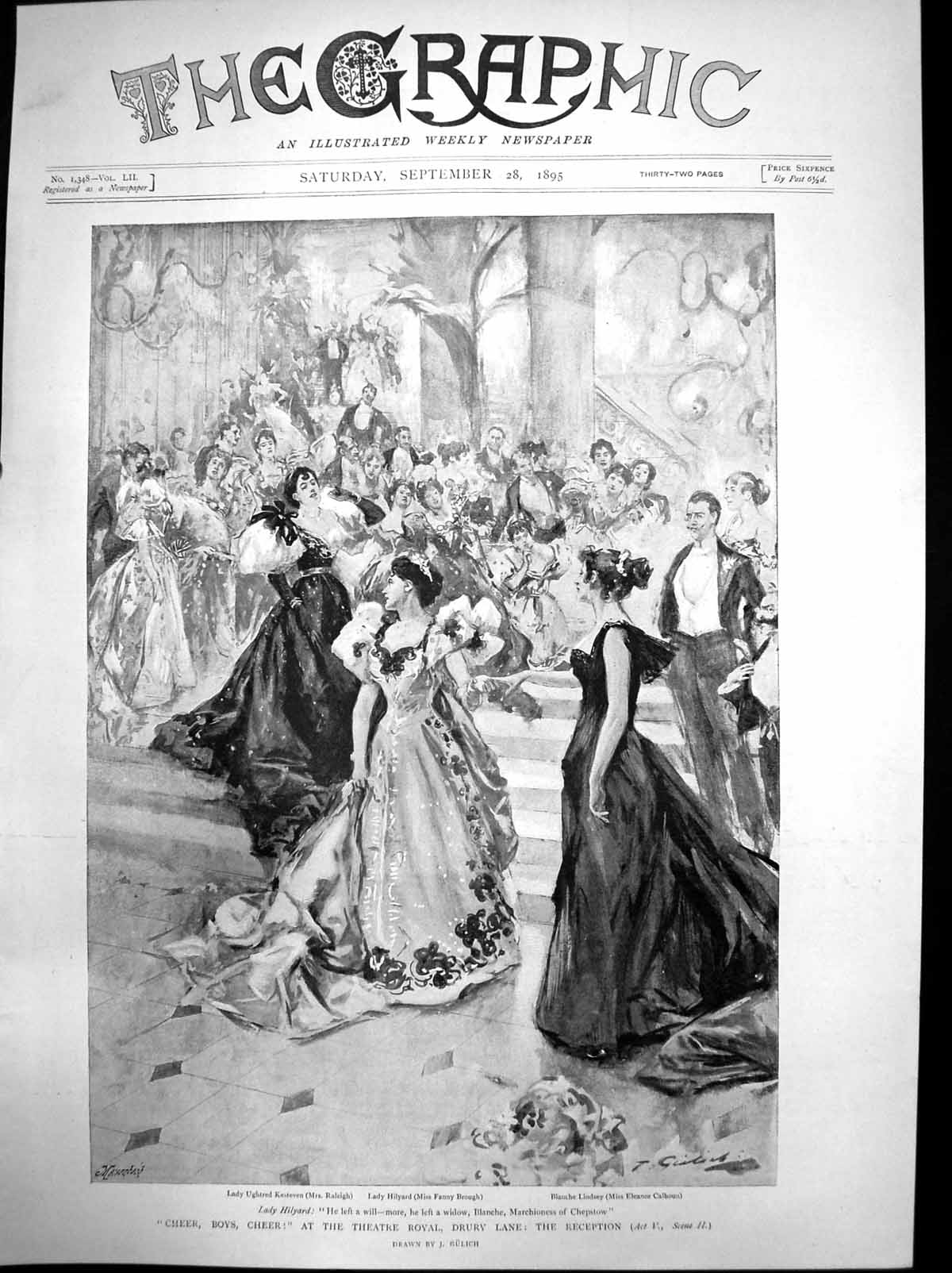 Antique Old Print Cheer Boys Cheer Theatre Royal Drury Lane Reception 1895 19th