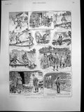 Old Antique Print Snipe Shooting Irish Bog Land Dogs Ladder Fall Bog 1895 19th