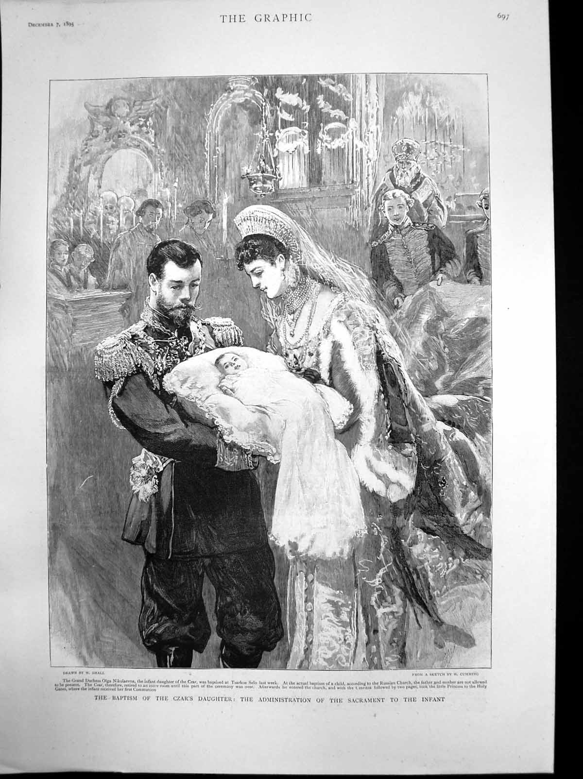 Antique Old Print Baptism Czars Daughter Administration Sacrament Infant 1895