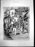 Original Old Antique Print Sweets Victory Street Scene Japan After War 1895