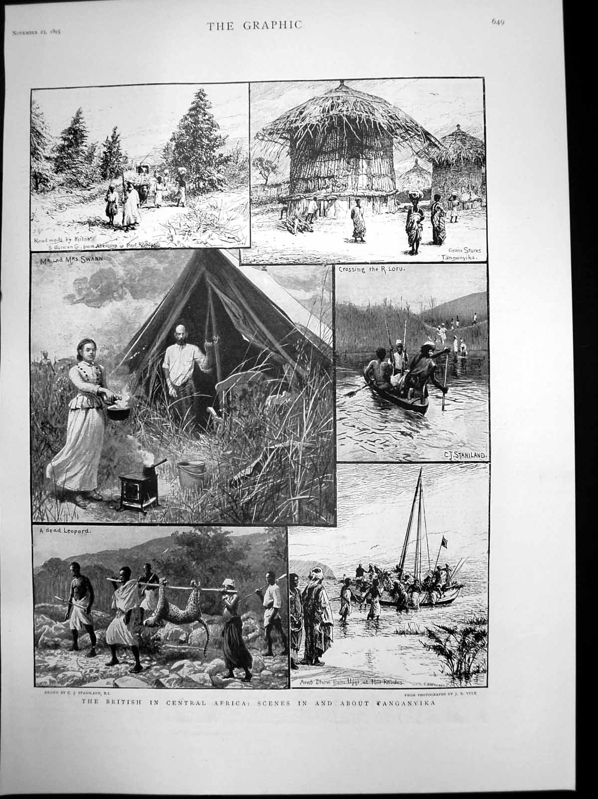 Old Print British Central Africa Tanganyika Grain Stores River Lofu 1895 19th