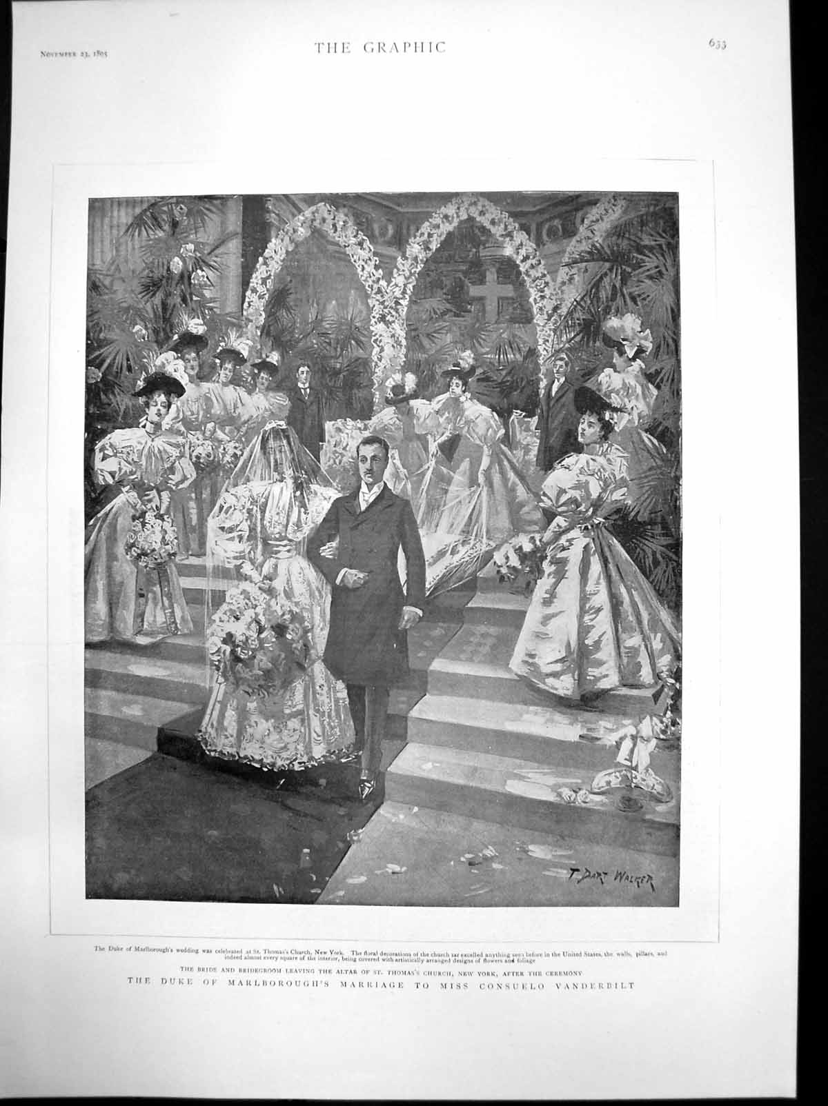 Antique Old Print Marriage Duke Marlborough Miss Consuelo Vanderbilt Ny 1895