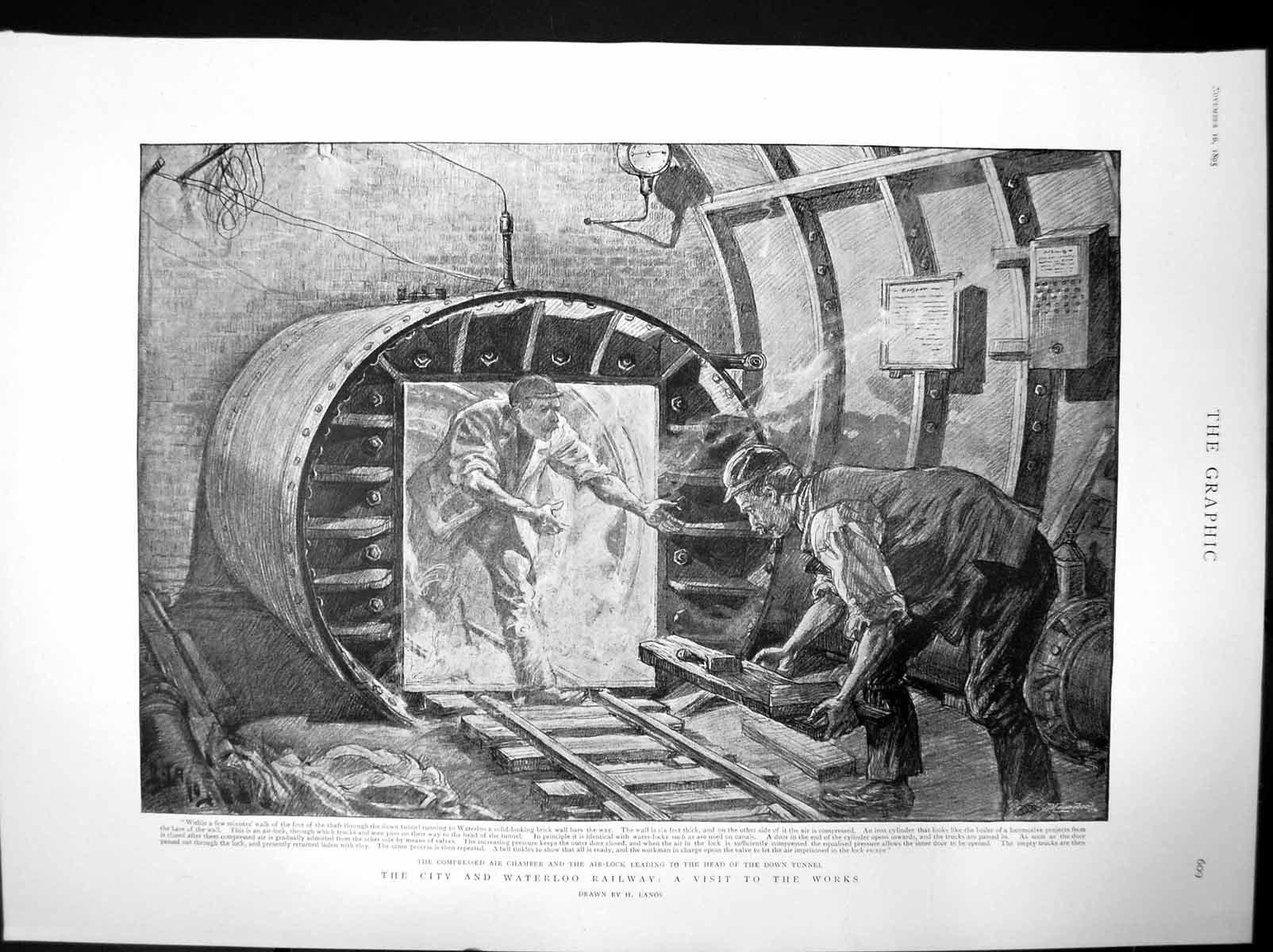 Old Print City Waterloo Railway Visit Works Air Chamber Down Tunnel 1895 19th