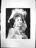 Original Old Antique Print Pierrette Incroyable Ethel Wright Girl Hat Bows 1891